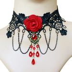 Colier Choker din dantela, model A7, Negru/Rosu fotografia produsului