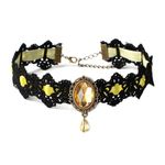 Colier Choker Gothic din dantela neagra transparenta, snur Galben fotografia produsului