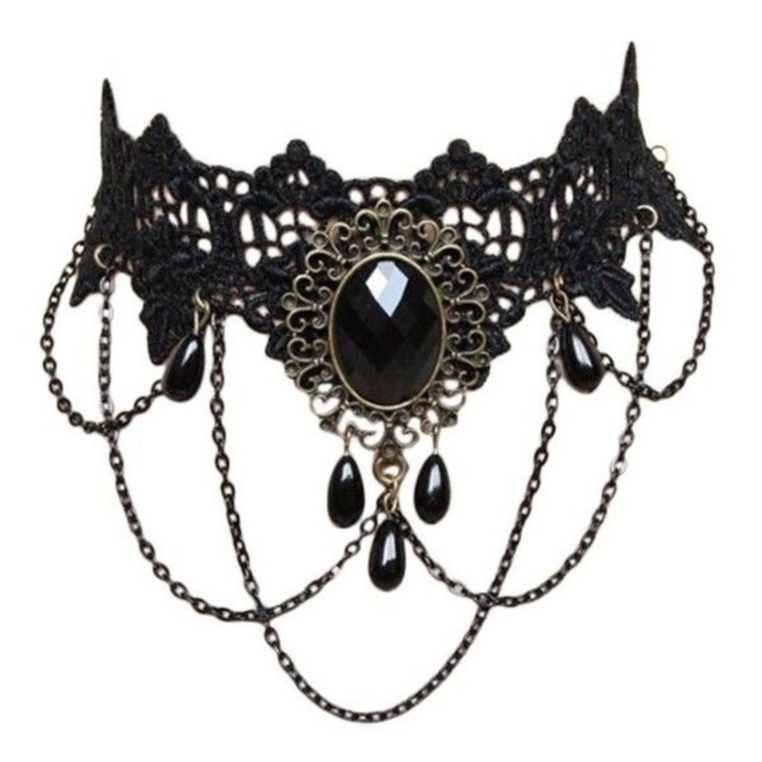 Colier Choker din dantela neagra Gothic A2, Negru fotografia produsului View 2 L