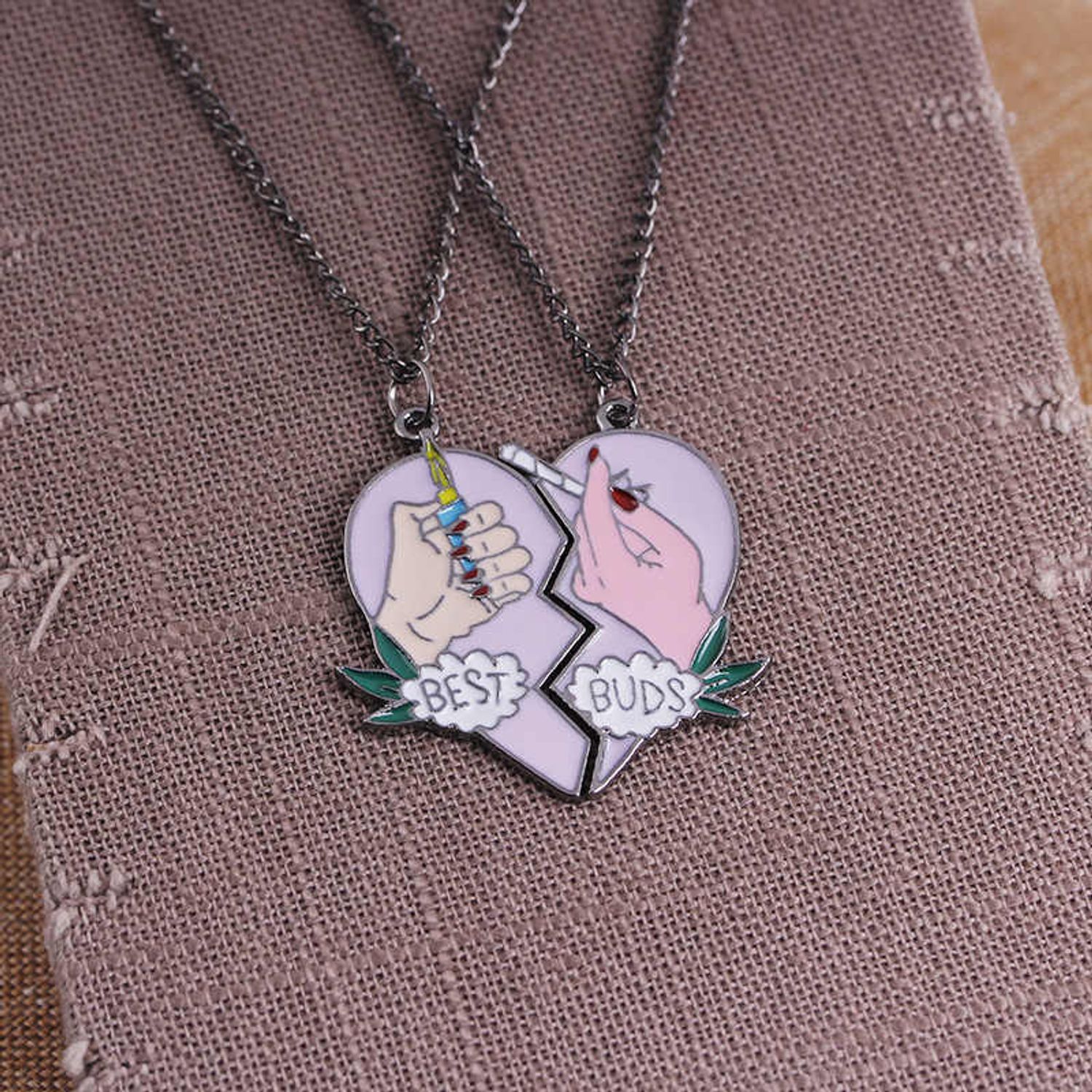 Set 2 Lantisoare cu Pandantive - Inima Best Friends Bff Best Buds, Multicolor fotografia produsului View 2 L