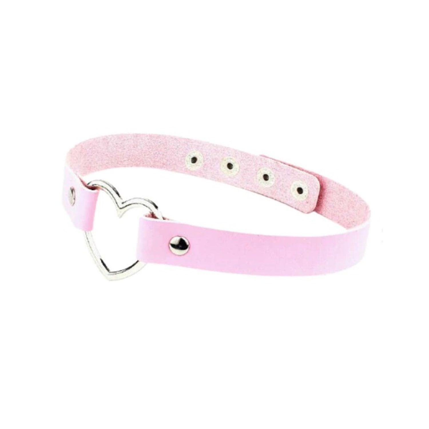 Choker de piele cu inimioara culoare roz fotografia produsului View 3 L