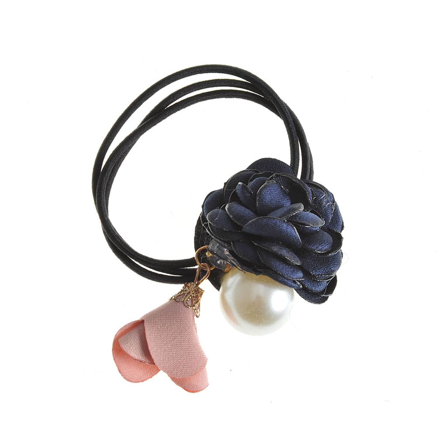 Elastic de par cu flori si perla acrilica alba fotografia produsului