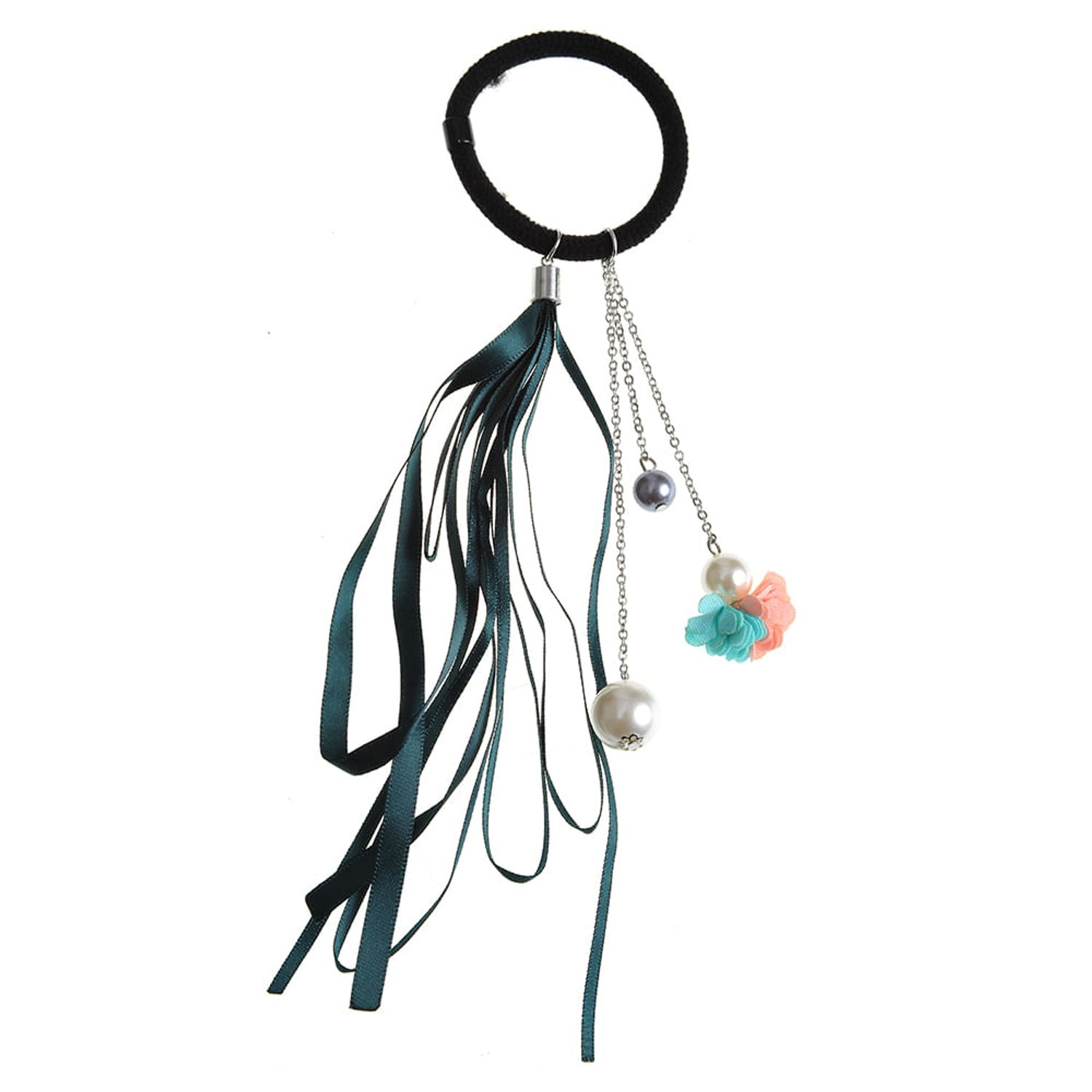 Elastic cu funda verde perle acrilice si floare fotografia produsului