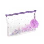 Geanta transparenta de cosmetice cu  puf mov fotografia produsului