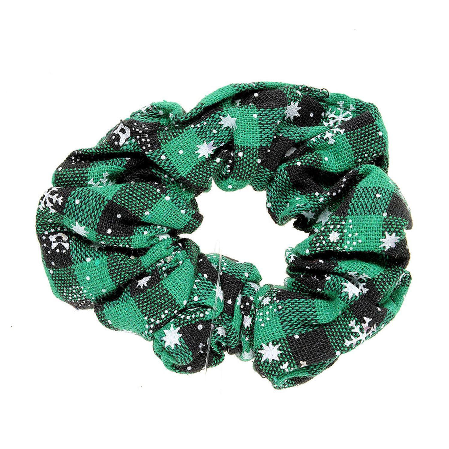 Scrunchie verde cu fulgi de nea fotografia produsului