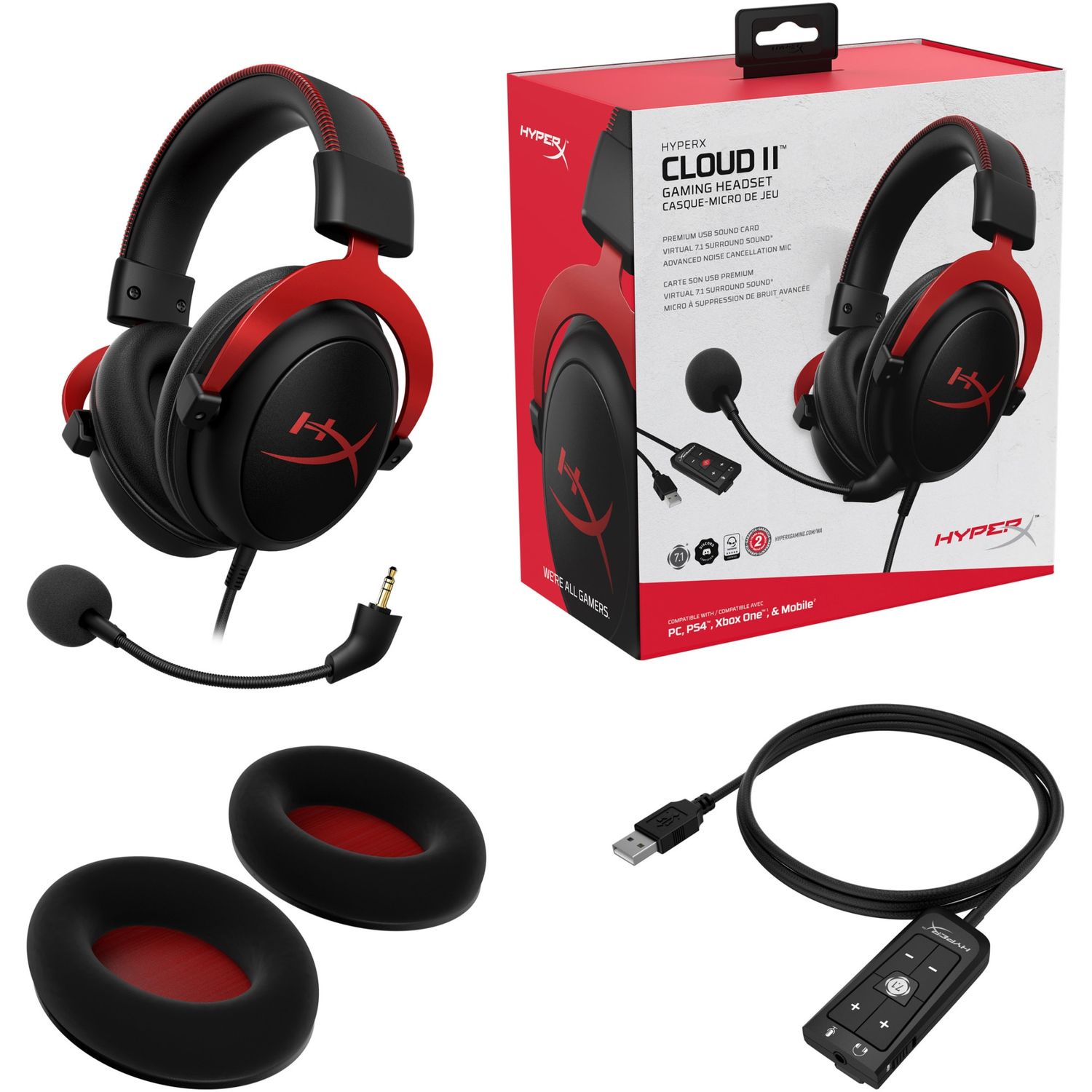 Casti gaming HyperX Cloud II, Rosu Casti Gaming Stereo HyperX Cloud II, 7.1, Microfon (Negru/Rosu) fotografia produsului View 13 L