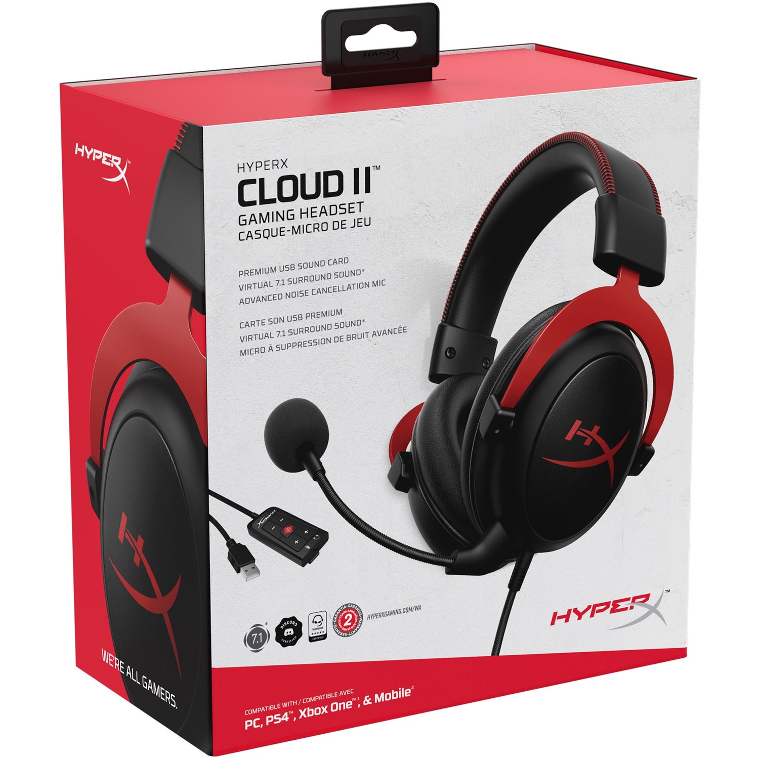 Casti gaming HyperX Cloud II, Rosu Casti Gaming Stereo HyperX Cloud II, 7.1, Microfon (Negru/Rosu) fotografia produsului View 14 L