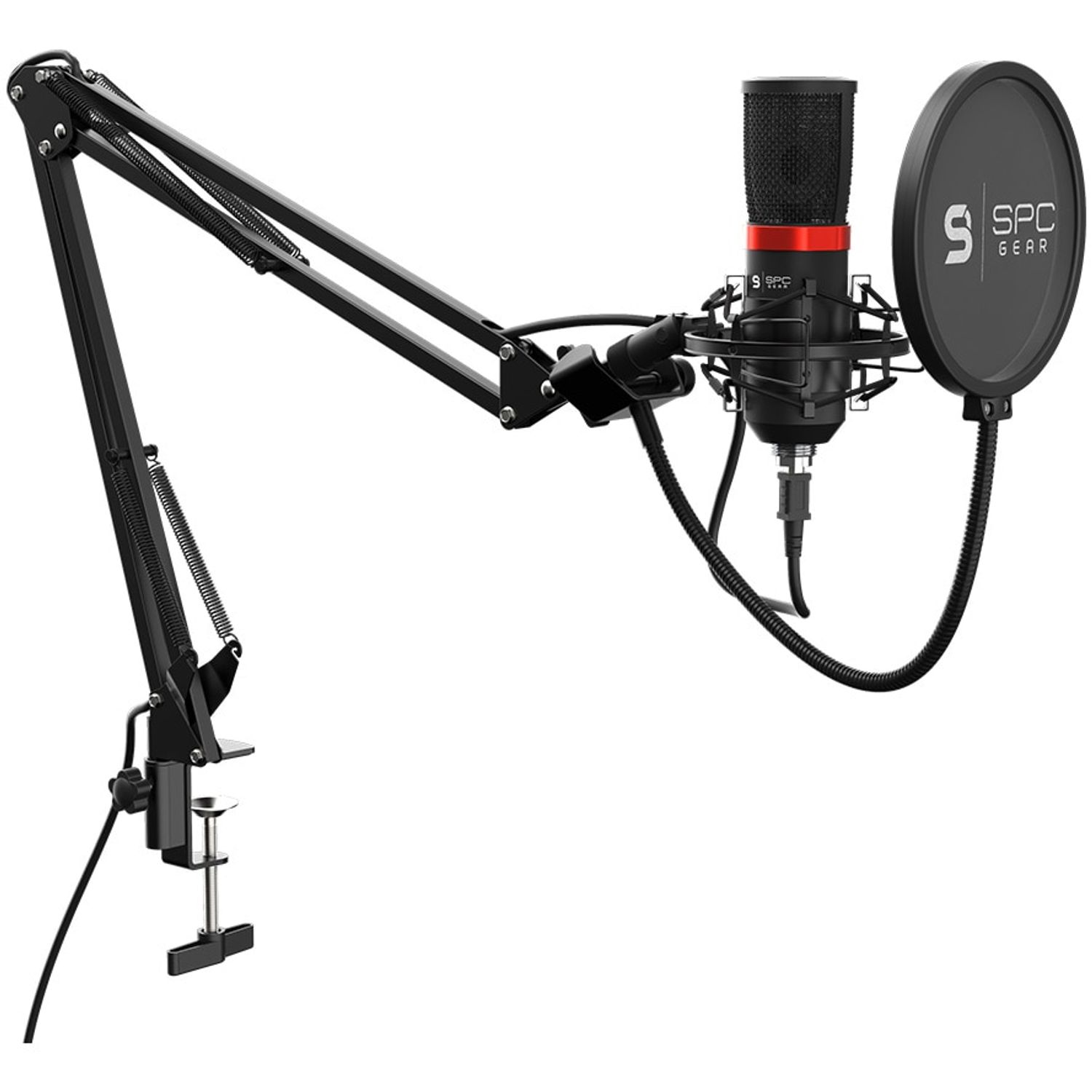 Microfon Streaming SPC Gear SM950, brat ajustabil, popfilter, shockmount, USB (Negru) fotografia produsului View 10 L