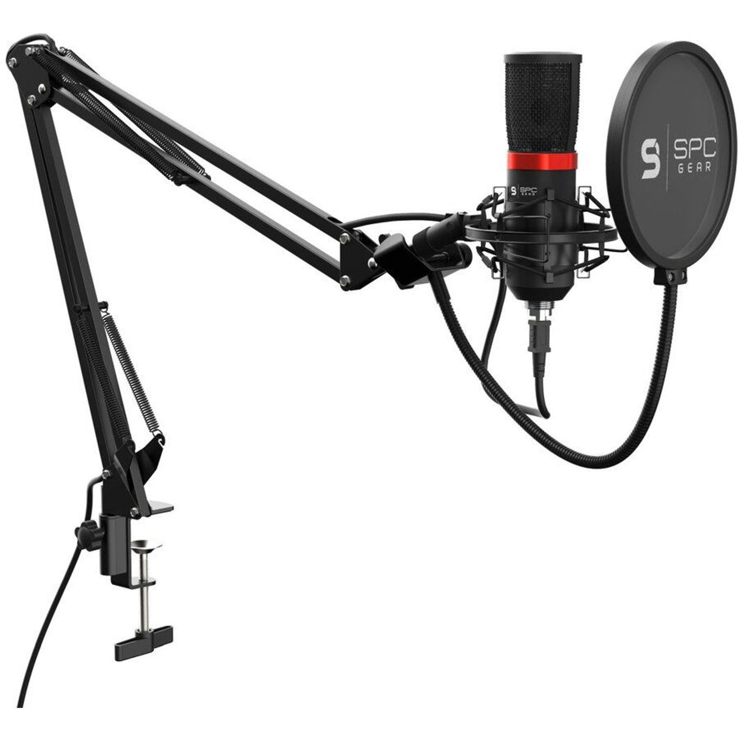 Microfon Streaming SPC Gear SM950, brat ajustabil, popfilter, shockmount, USB (Negru) fotografia produsului View 3 L
