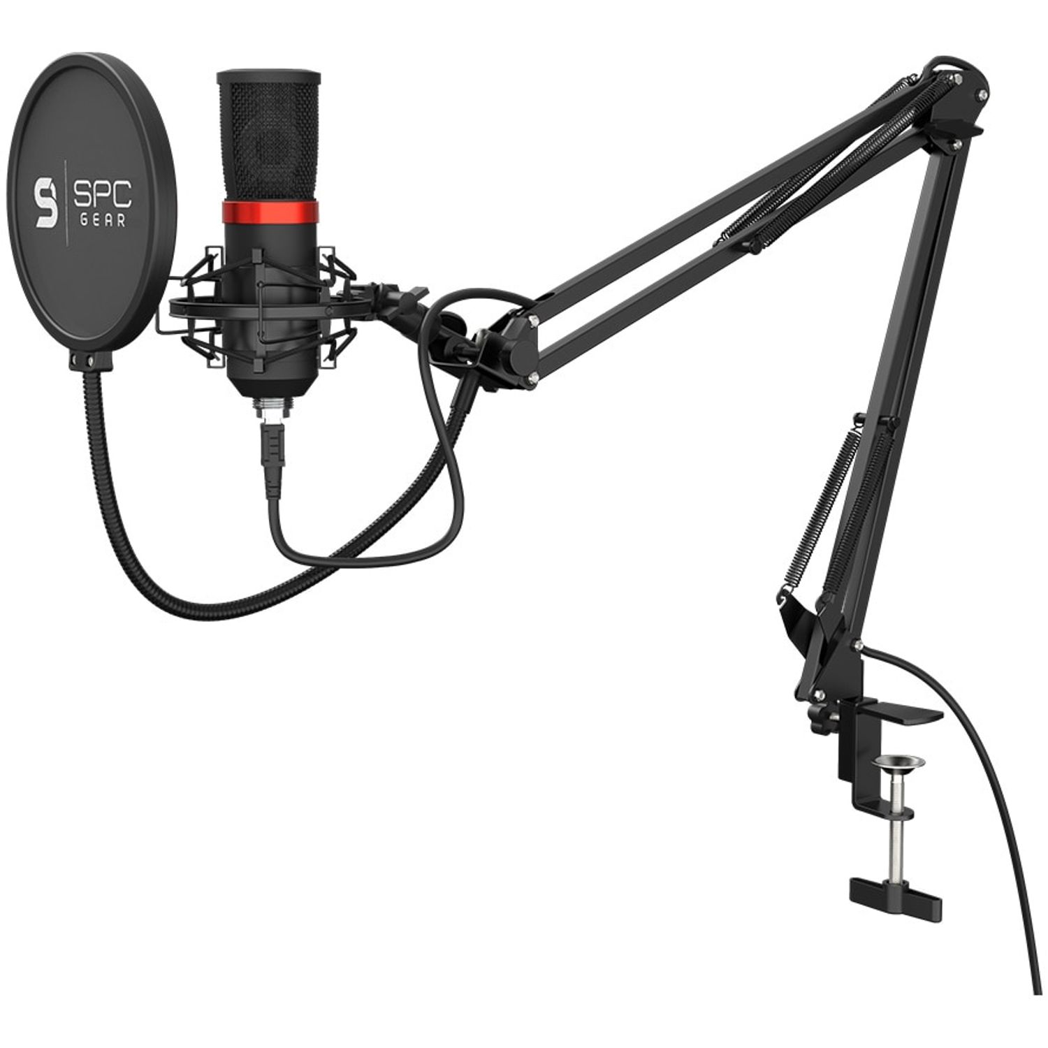 Microfon Streaming SPC Gear SM950, brat ajustabil, popfilter, shockmount, USB (Negru) fotografia produsului View 9 L