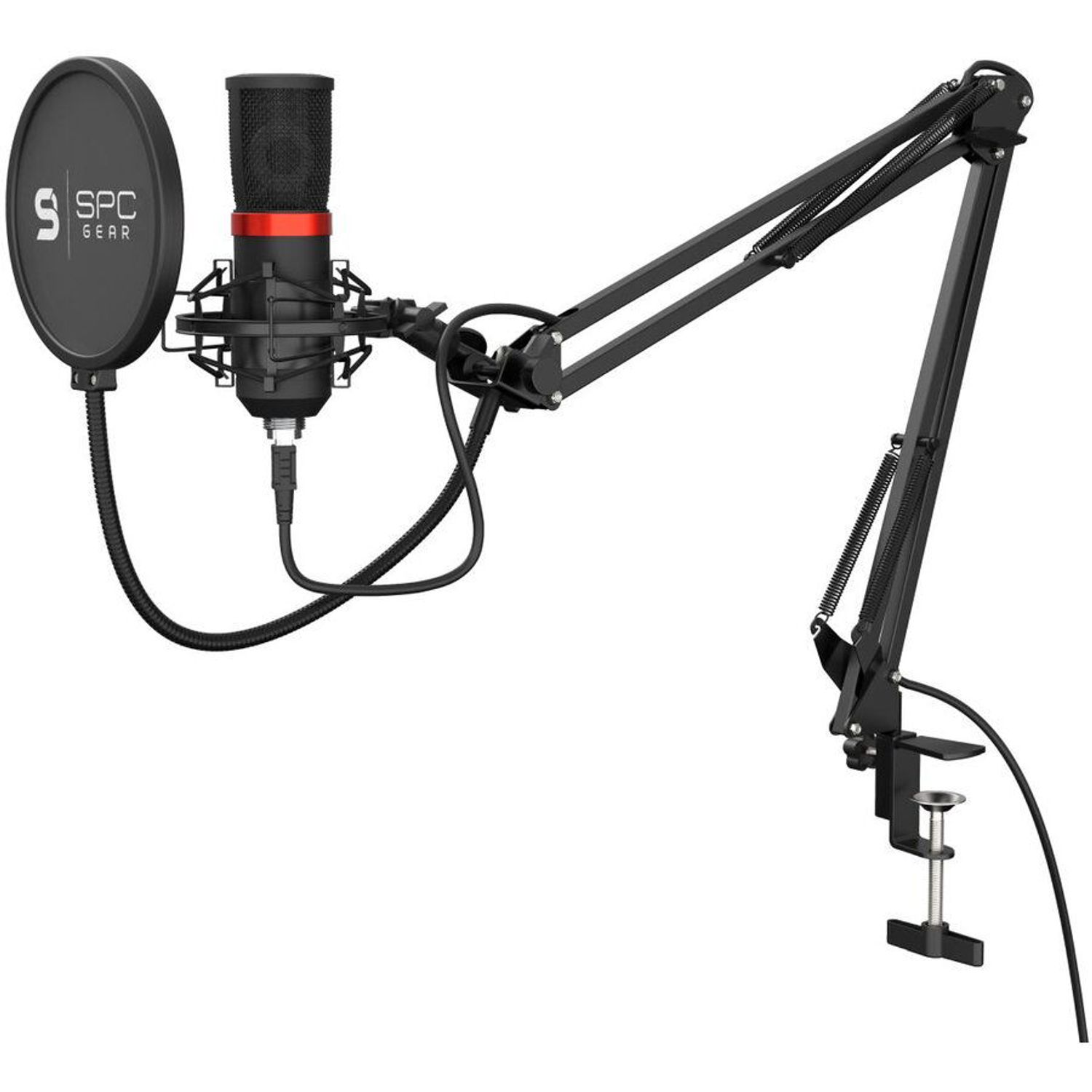 Microfon Streaming SPC Gear SM950, brat ajustabil, popfilter, shockmount, USB (Negru) fotografia produsului View 4 L
