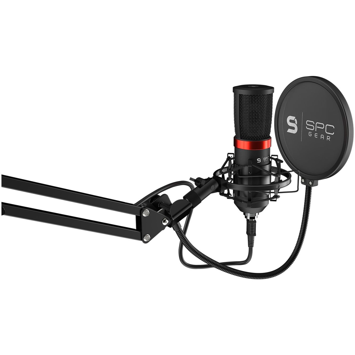 Microfon Streaming SPC Gear SM950, brat ajustabil, popfilter, shockmount, USB (Negru) fotografia produsului View 8 L