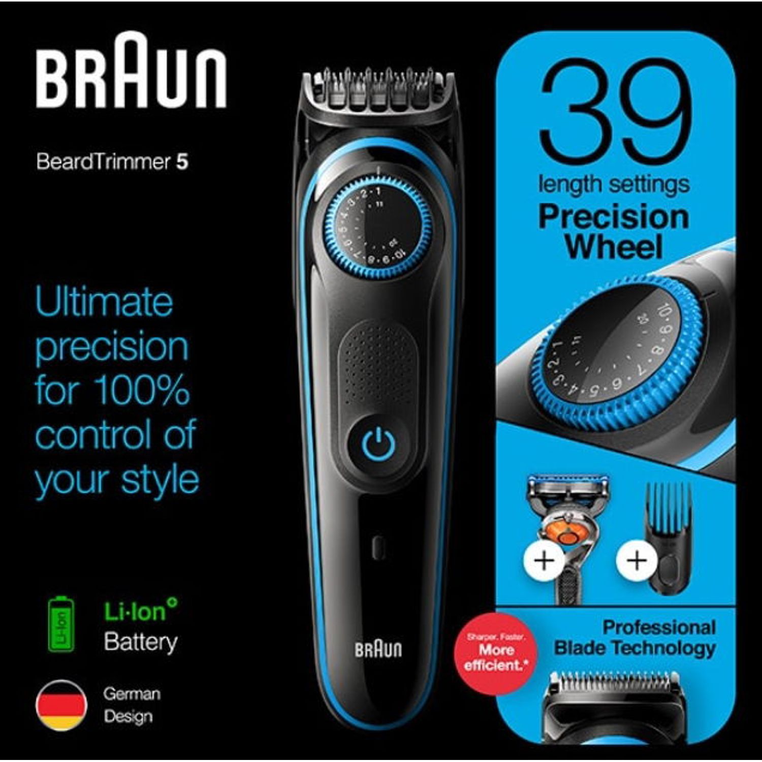 Aparat de tuns barba Braun Beard Trimmer BT5240 Wet&Dry, AutoSense, buton rotativ de precizie, 2 piepteni, Aparat - 4210201283485 Aparat de tuns barba si parul Braun BT5240, Autonomie 100 min (Negru) fotografia produsului View 6 L
