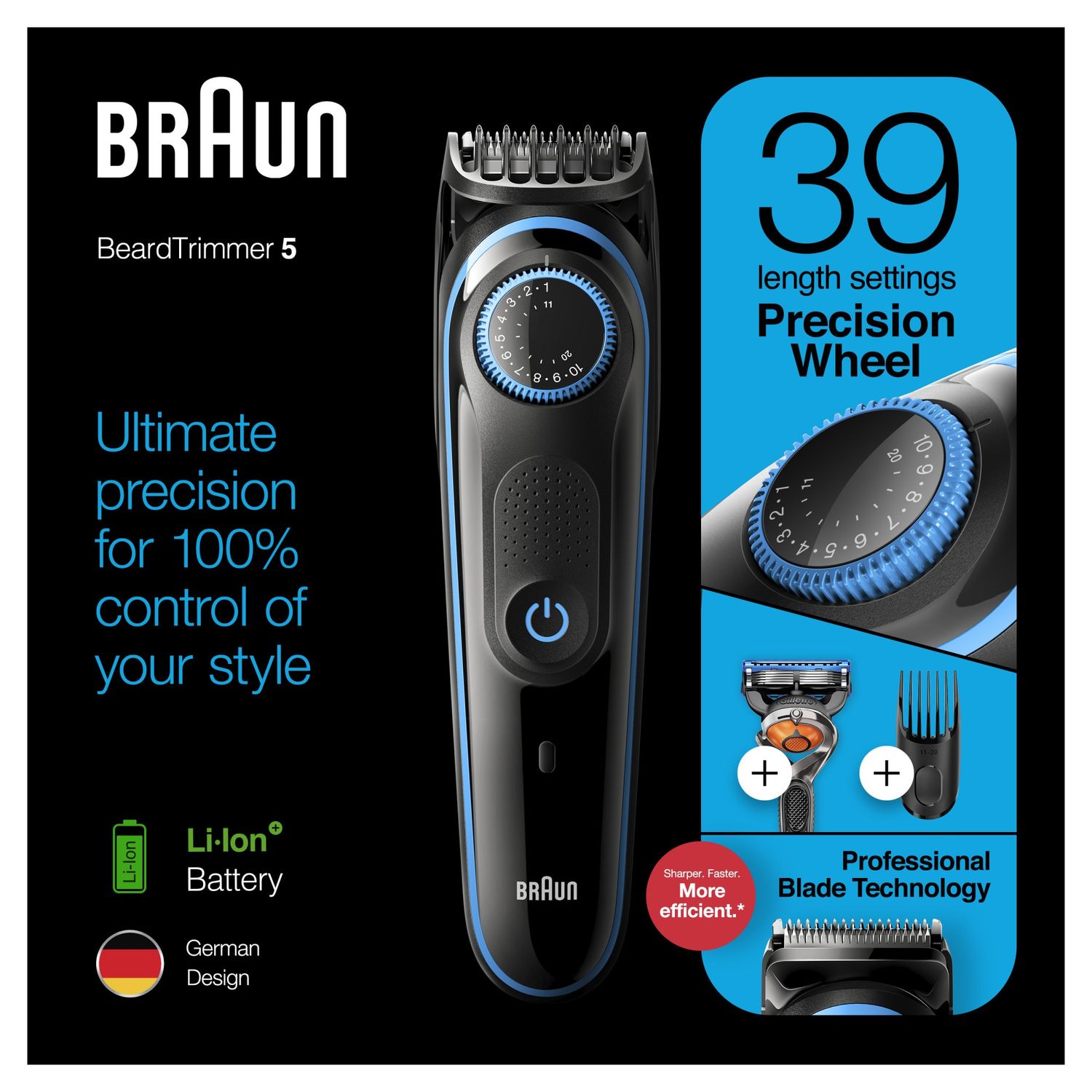 Aparat de tuns barba Braun Beard Trimmer BT5240 Wet&Dry, AutoSense, buton rotativ de precizie, 2 piepteni, Aparat - 4210201283485 Aparat de tuns barba si parul Braun BT5240, Autonomie 100 min (Negru) fotografia produsului View 9 L