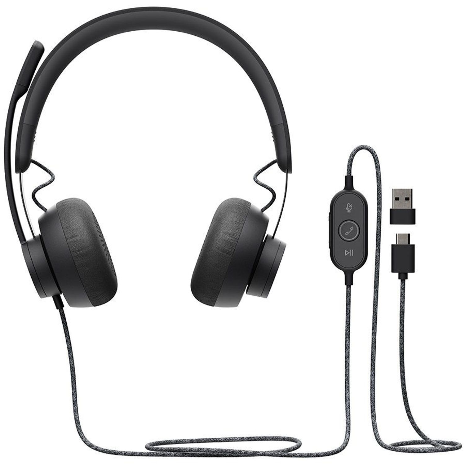 Casti Logitech Zone Wired, microfon cu noise-cancelling, certificate Microsoft Teams, USB Casti Logitech Zone, USB Typ-C, Microfon (Negru) fotografia produsului