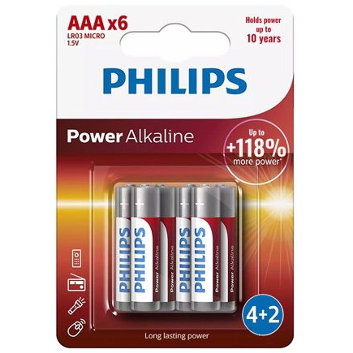 Set 6 baterii Philips POWER BLISTER, ALKALINE LR3, AAA fotografia produsului