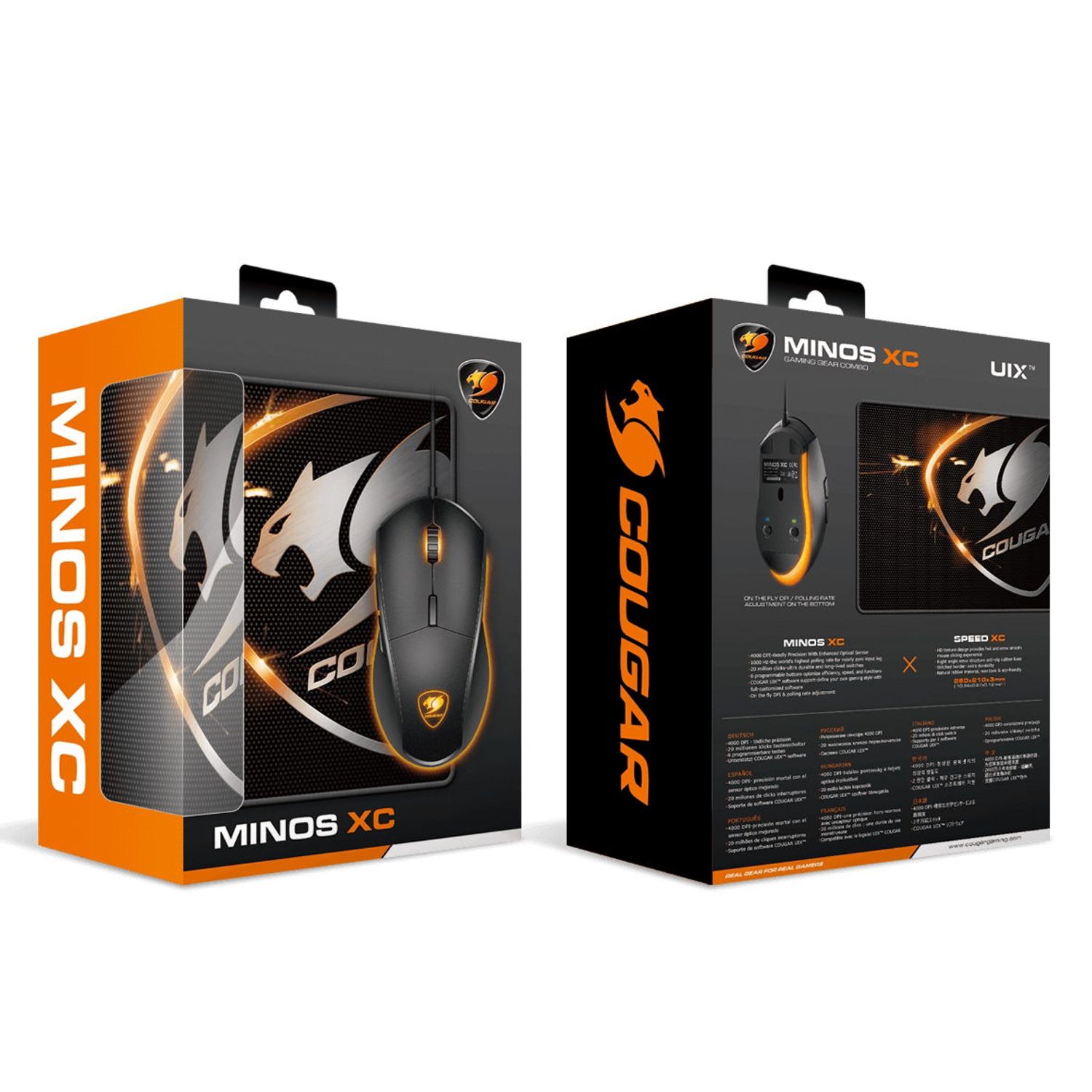 Kit gaming, mousepad si mouse, Cougar Xc, Negru Kit Mouse si Mousepad Cougar Minos XC, Optic, 4000DPI, USB (Negru) fotografia produsului View 11 L