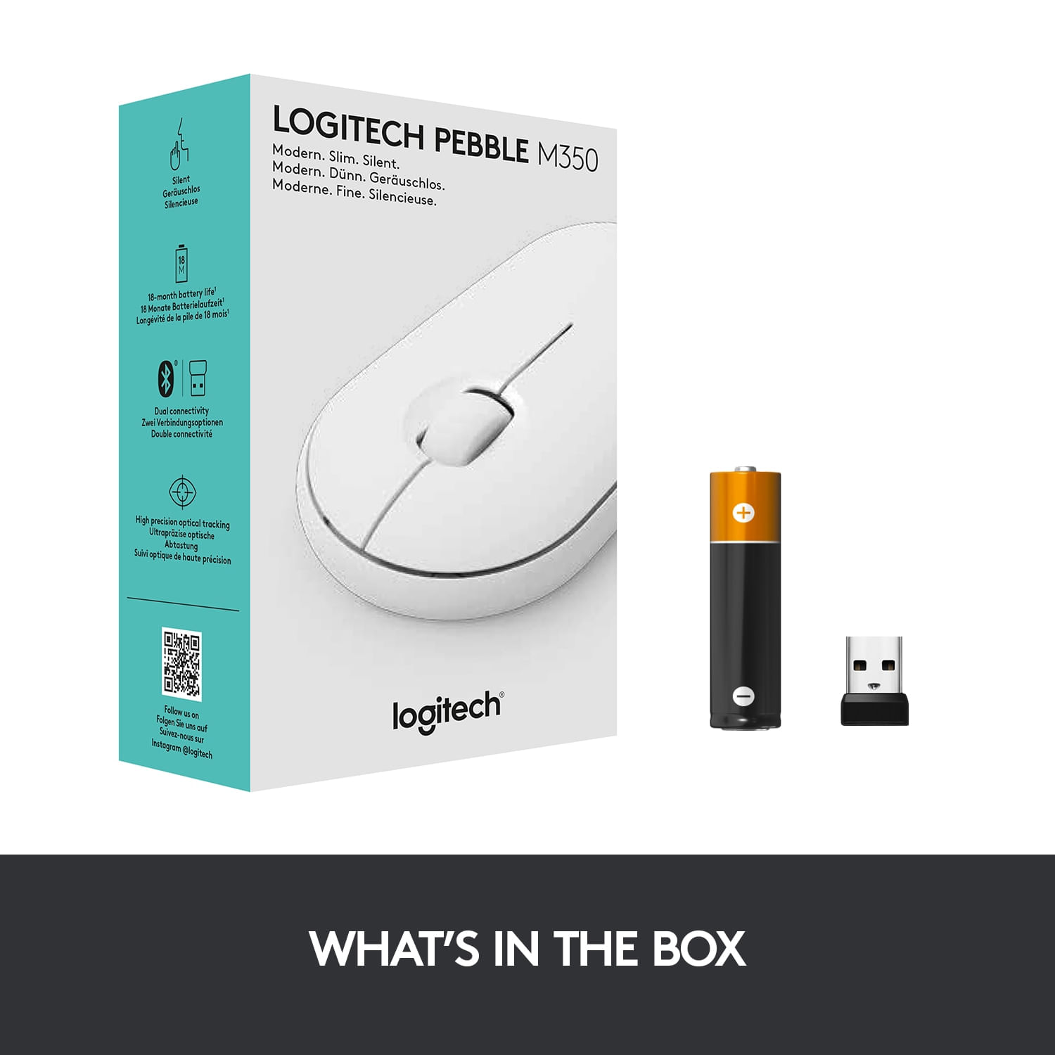 Mouse wireless Logitech Pebble M350, Alb Mouse Wireless Logitech Pebble M350, 1000 DPI, Bluetooth/USB (Alb) fotografia produsului View 8 L
