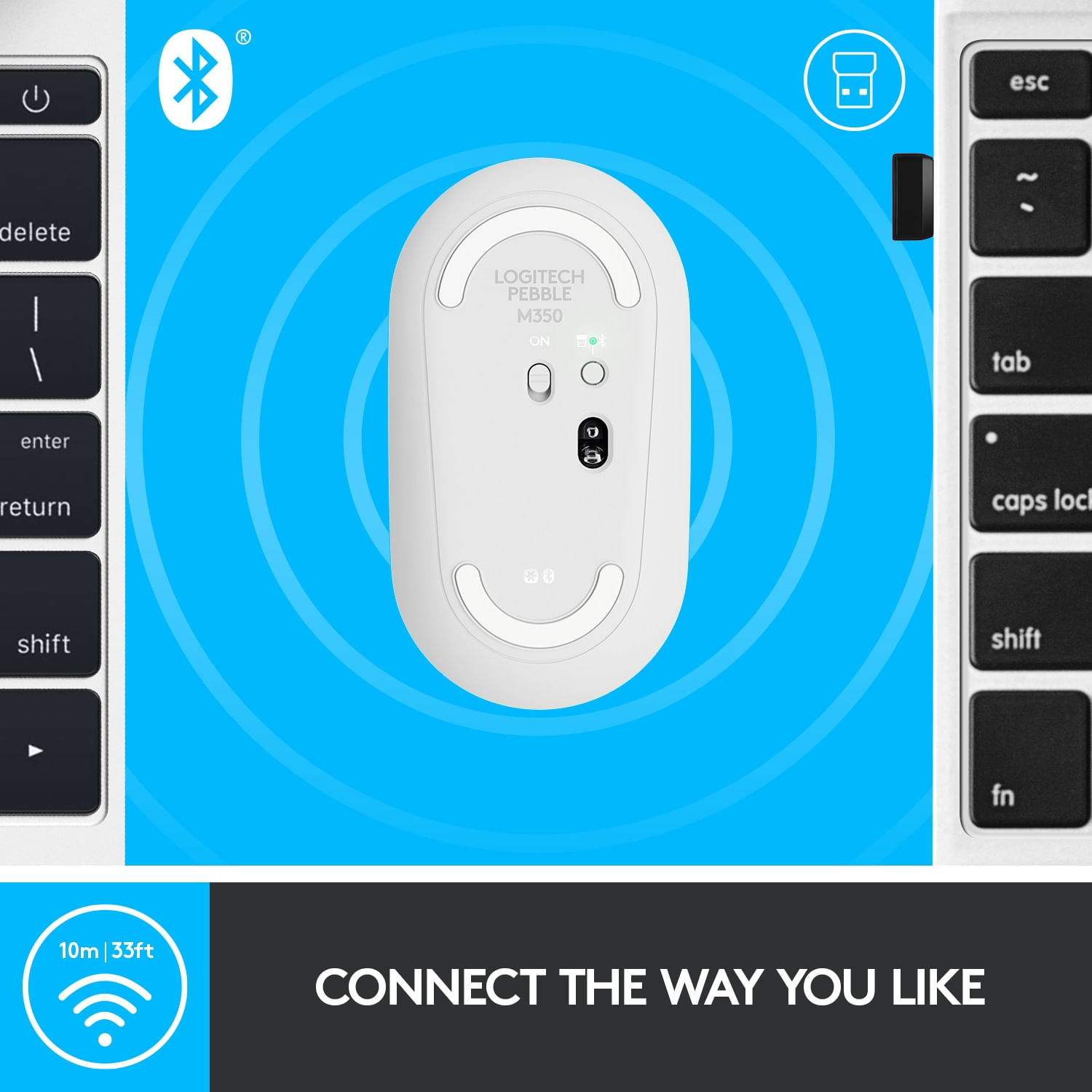 Mouse wireless Logitech Pebble M350, Alb Mouse Wireless Logitech Pebble M350, 1000 DPI, Bluetooth/USB (Alb) fotografia produsului View 5 L