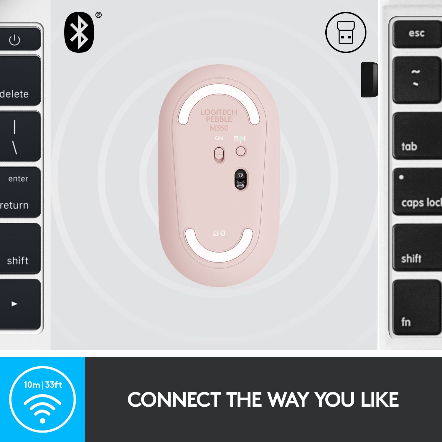 Mouse wireless Logitech Pebble M350, Roz Mouse Wireless Logitech Pebble M350, 1000 DPI, Bluetooth/USB (Roz) fotografia produsului View 5 L