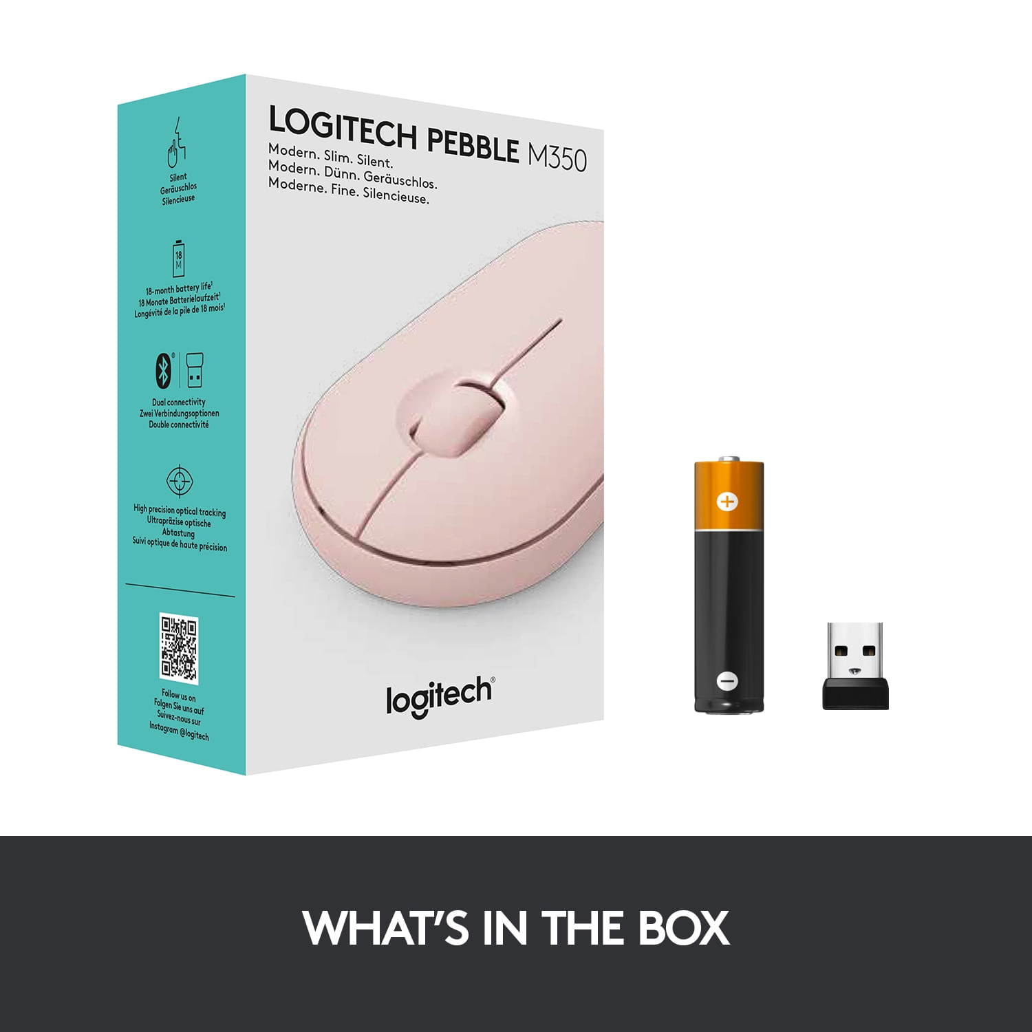 Mouse wireless Logitech Pebble M350, Roz Mouse Wireless Logitech Pebble M350, 1000 DPI, Bluetooth/USB (Roz) fotografia produsului View 8 L