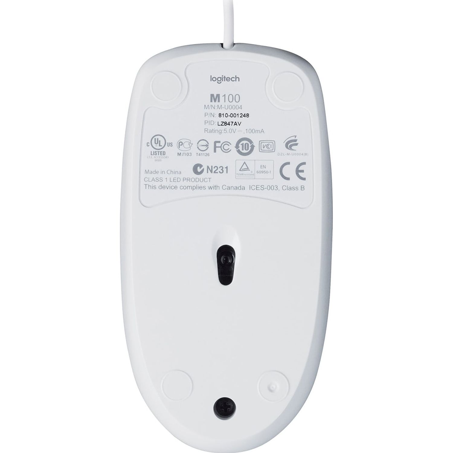 Mouse Logitech M100, Alb Mouse Optic Logitech M100 1000 DPI, USB (Alb) fotografia produsului View 10 L
