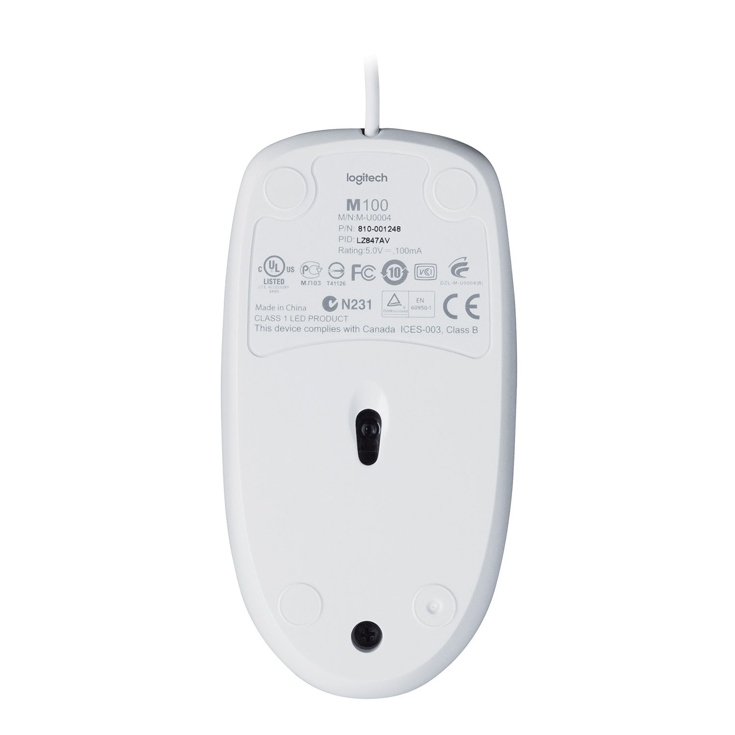 Mouse Logitech M100, Alb Mouse Optic Logitech M100 1000 DPI, USB (Alb) fotografia produsului View 6 L