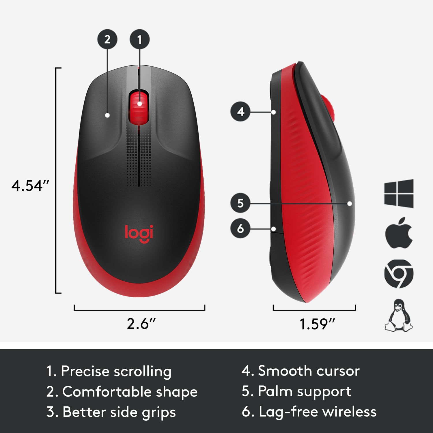 Mouse wireless Logitech M190, Rosu Mouse Wireles LOGITECH M190, USB, 1000 DPI (Negru/Rosu) fotografia produsului View 9 L
