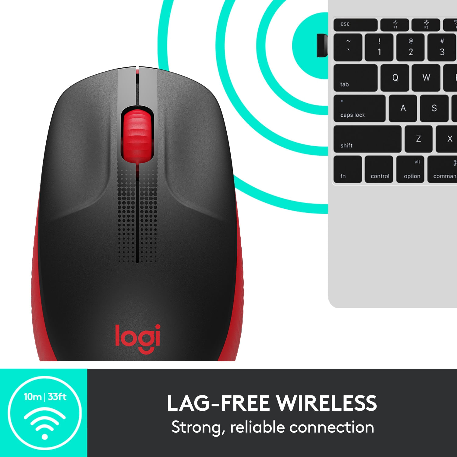 Mouse wireless Logitech M190, Rosu Mouse Wireles LOGITECH M190, USB, 1000 DPI (Negru/Rosu) fotografia produsului View 7 L