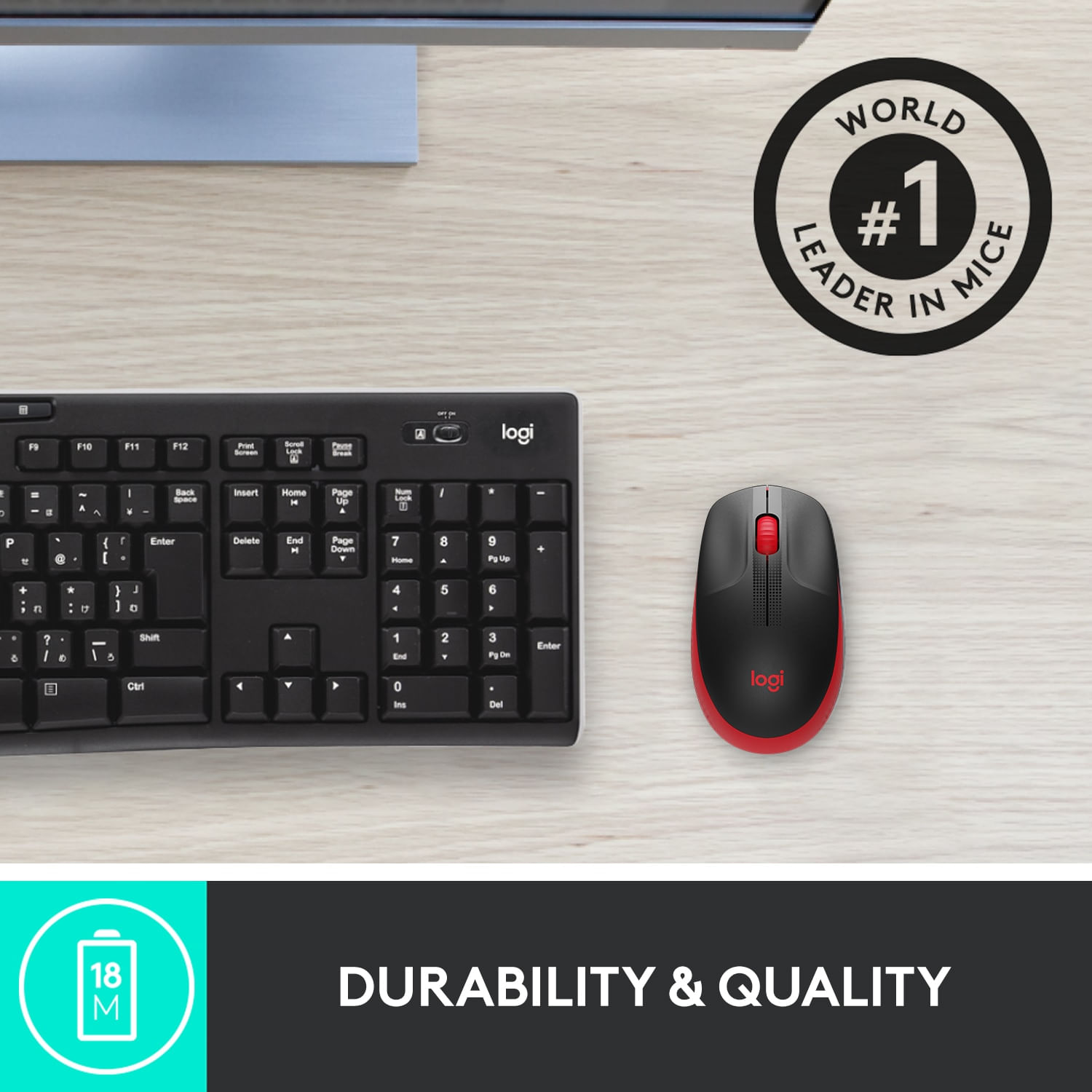 Mouse wireless Logitech M190, Rosu Mouse Wireles LOGITECH M190, USB, 1000 DPI (Negru/Rosu) fotografia produsului View 8 L