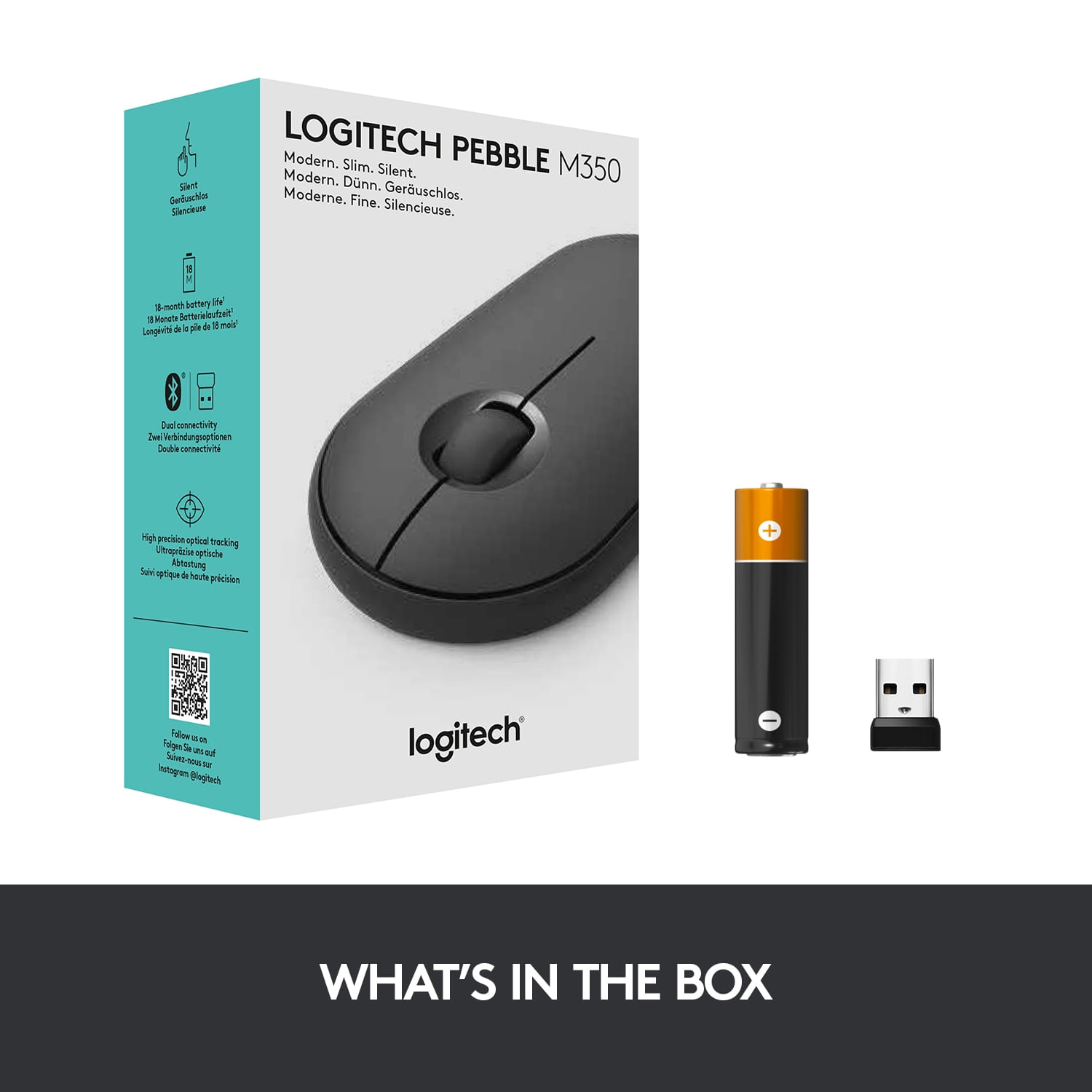Mouse wireless Logitech Pebble M350, Grafit Mouse Wireless Logitech Pebble M350, 1000 DPI, Bluetooth/USB (Gri) fotografia produsului View 14 L