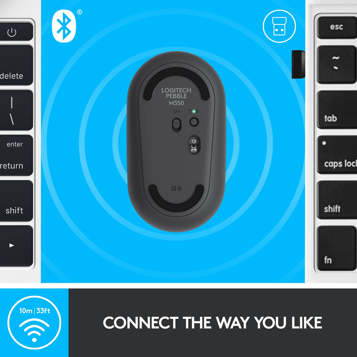 Mouse wireless Logitech Pebble M350, Grafit Mouse Wireless Logitech Pebble M350, 1000 DPI, Bluetooth/USB (Gri) fotografia produsului View 12 L