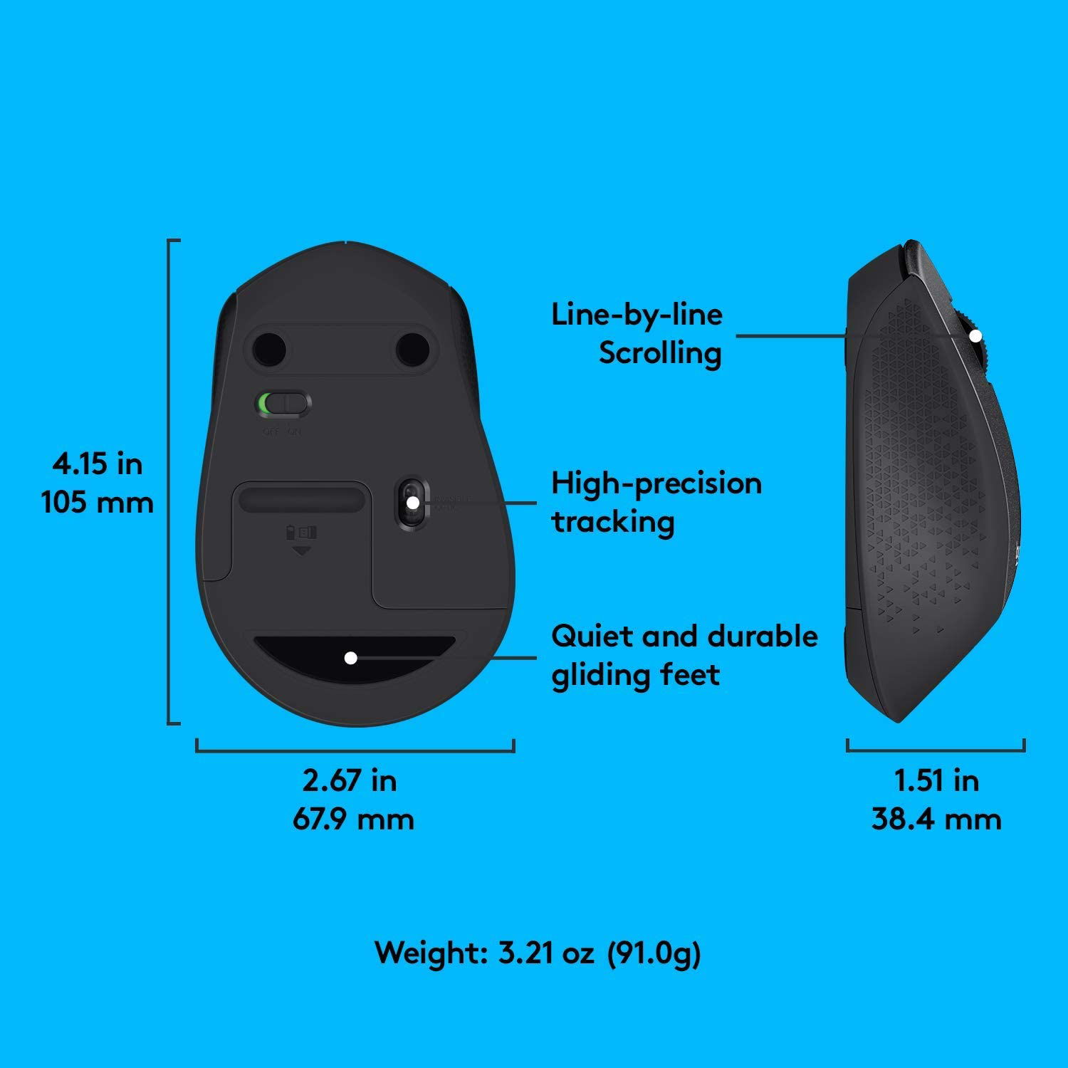 Mouse Logitech M330 Silent Plus, Wireless, Black Mouse Logitech Optic Wireless M330 Silent Plus (Negru) fotografia produsului View 7 L