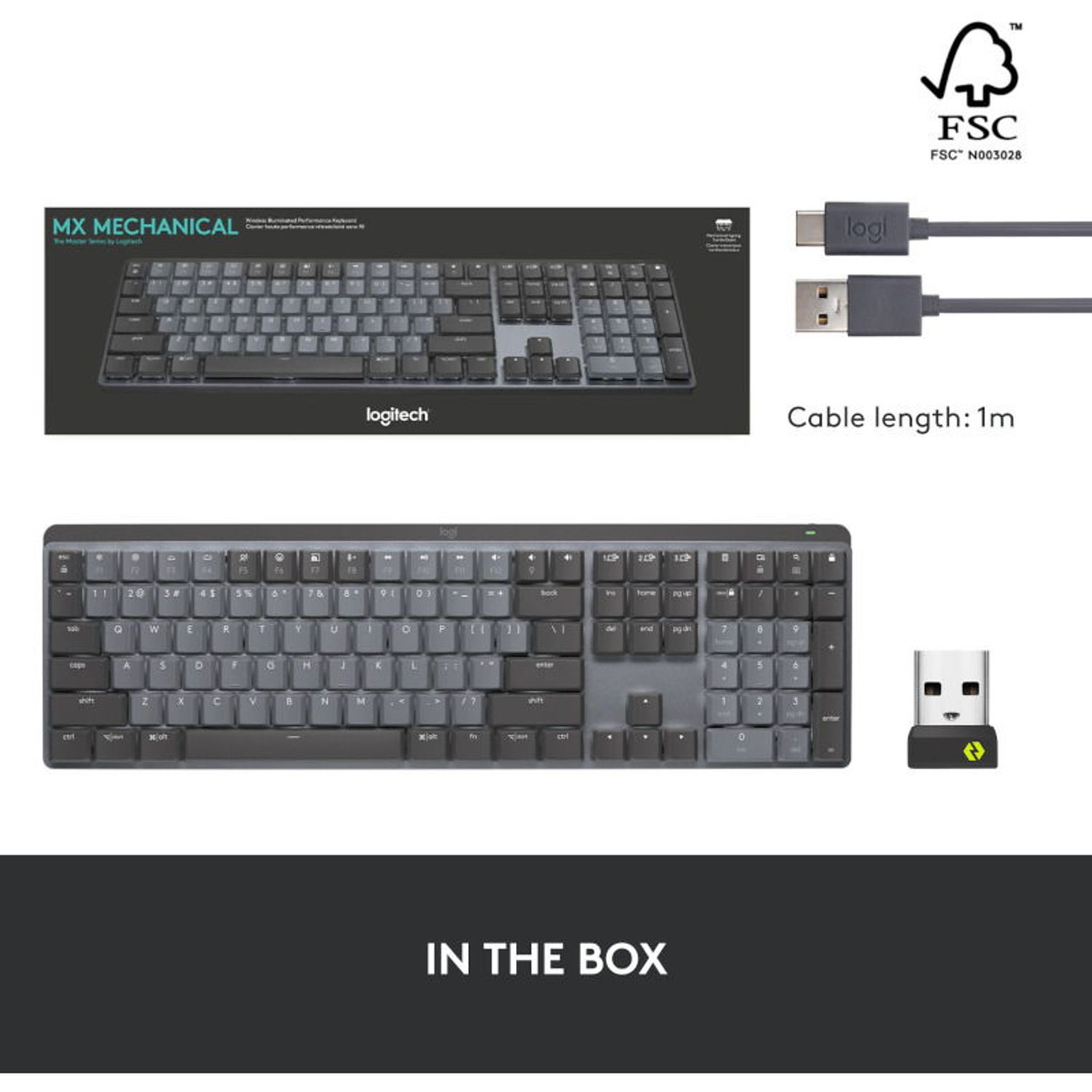Tastatura Wireless Logitech MX Mechanical Illuminated Performance, layout US INT, USB/Bluetooth (Negru) fotografia produsului View 6 L