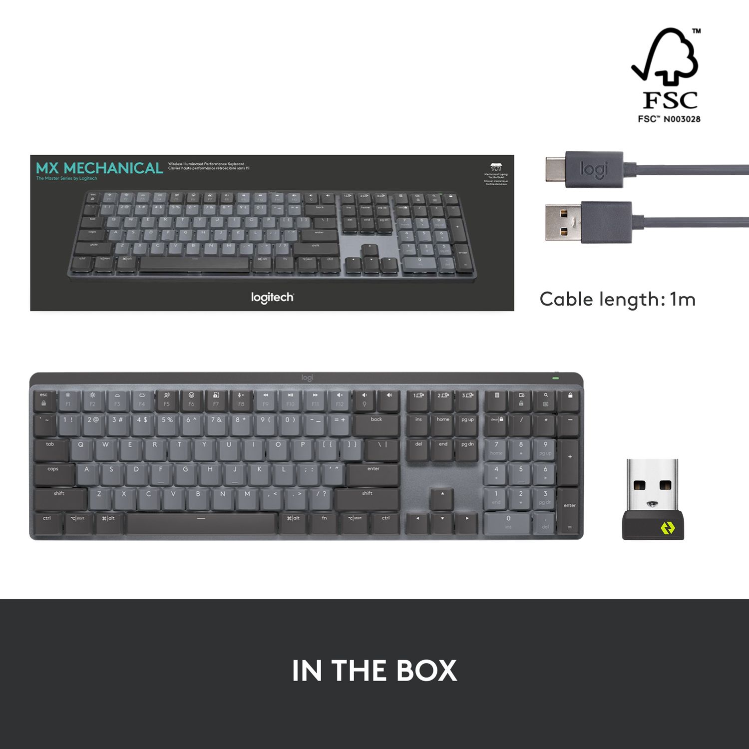 Tastatura Wireless Logitech MX Mechanical Illuminated Performance, layout US INT, USB/Bluetooth (Negru) fotografia produsului View 17 L