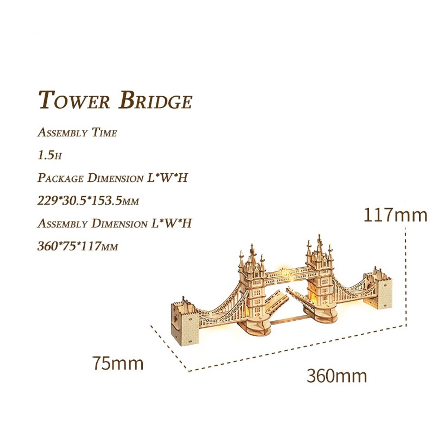 Puzzle 3D Tower Bridge, RoLife, Lemn, 113 piese fotografia produsului View 5 L