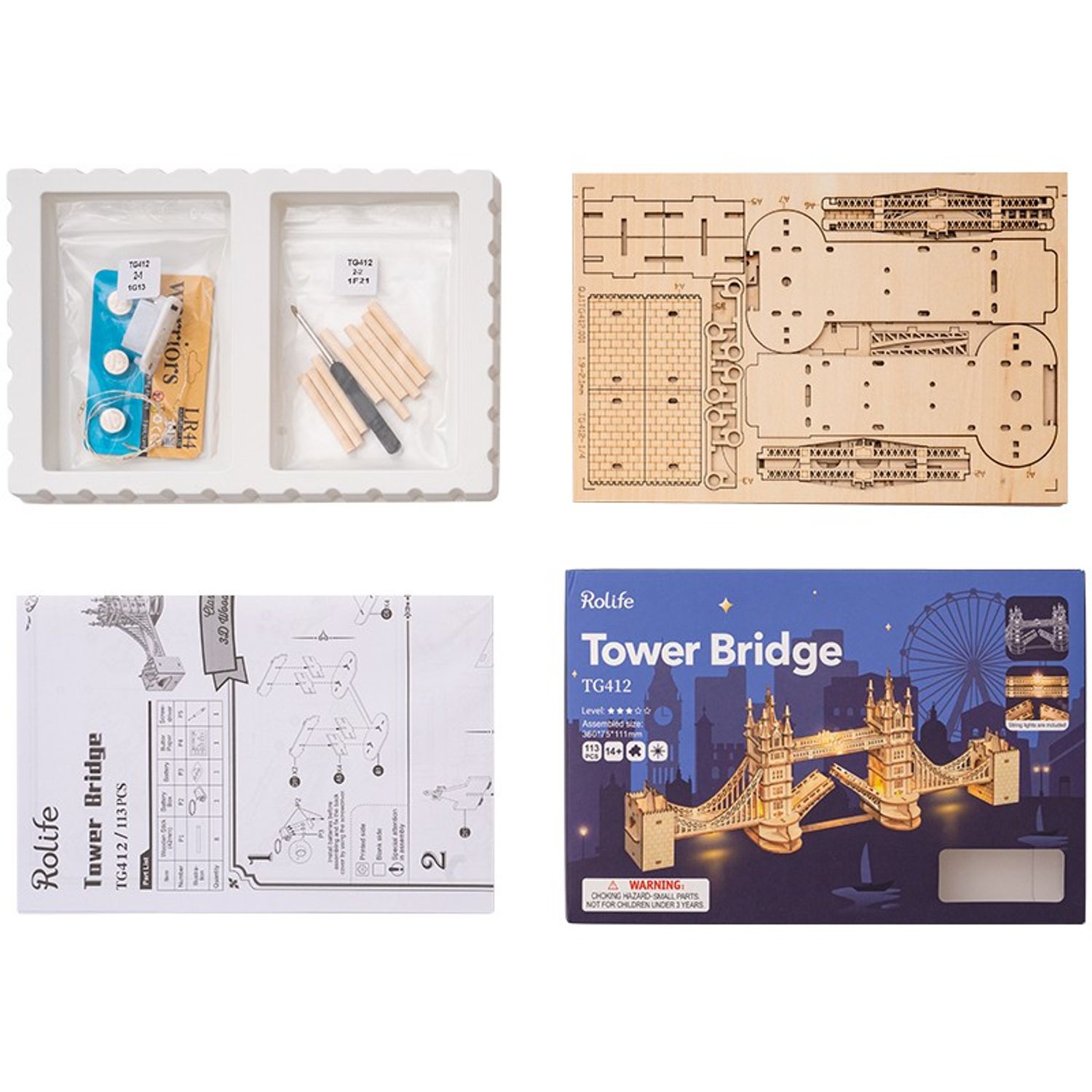 Puzzle 3D Tower Bridge, RoLife, Lemn, 113 piese fotografia produsului View 6 L