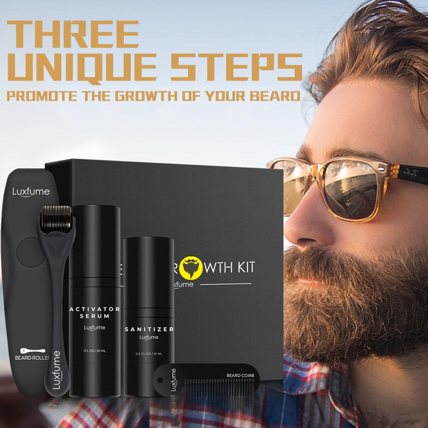 Kit complet, accelerare crestere barba, Luxfume by Sevich fotografia produsului View 5 L