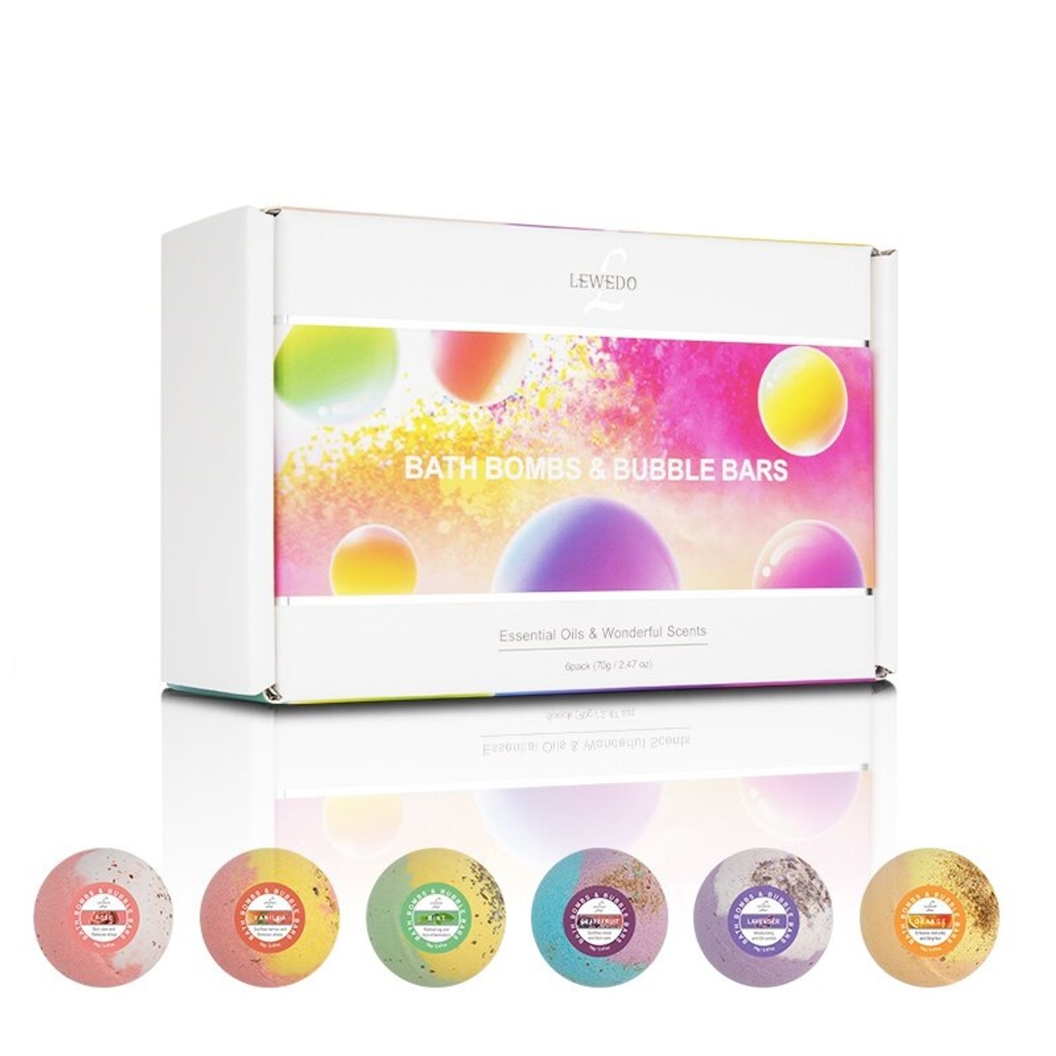 Pachet 6 bombe de baie efervescente cu uleiuri esentiale, Lewedo fotografia produsului View 2 L