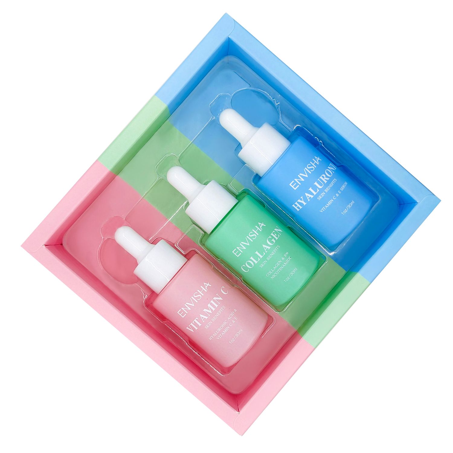 Pachet Ser Facial x3, Rainbow, Editie Limitata, Acid Hialuronic, Collagen, Vitamina C, Envisha Sevich fotografia produsului View 2 L