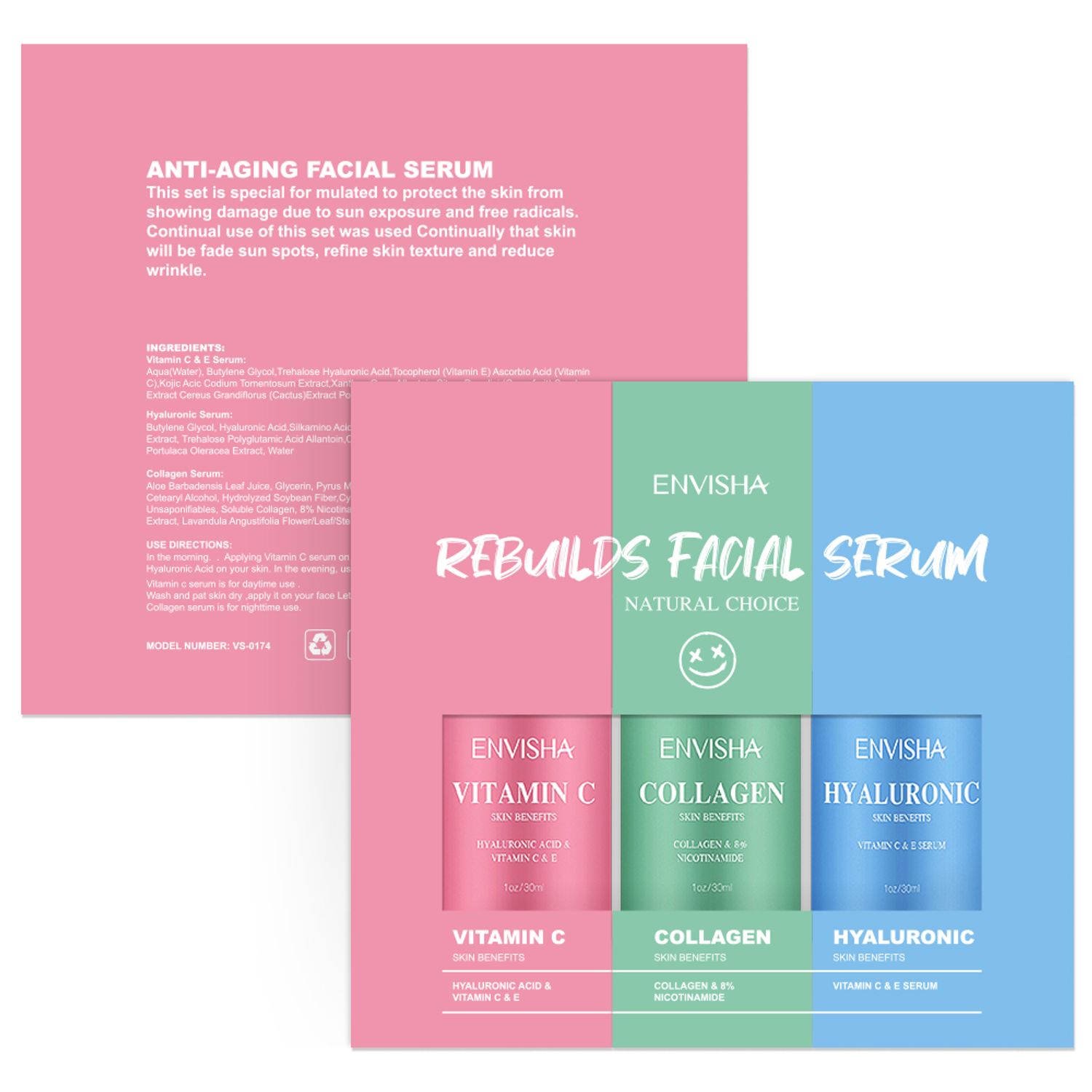 Pachet Ser Facial x3, Rainbow, Editie Limitata, Acid Hialuronic, Collagen, Vitamina C, Envisha Sevich fotografia produsului View 5 L