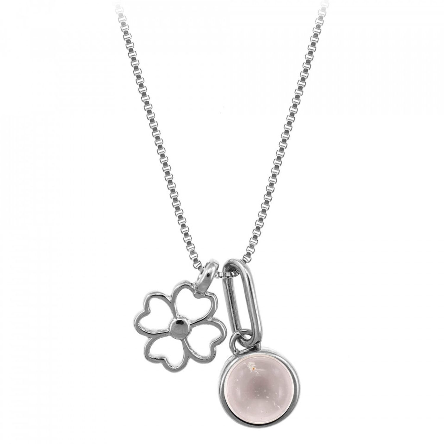 Colier placat cu argint Lucky Four Leaf Clover si piatra semipretioasa Crystal Quartz fotografia produsului