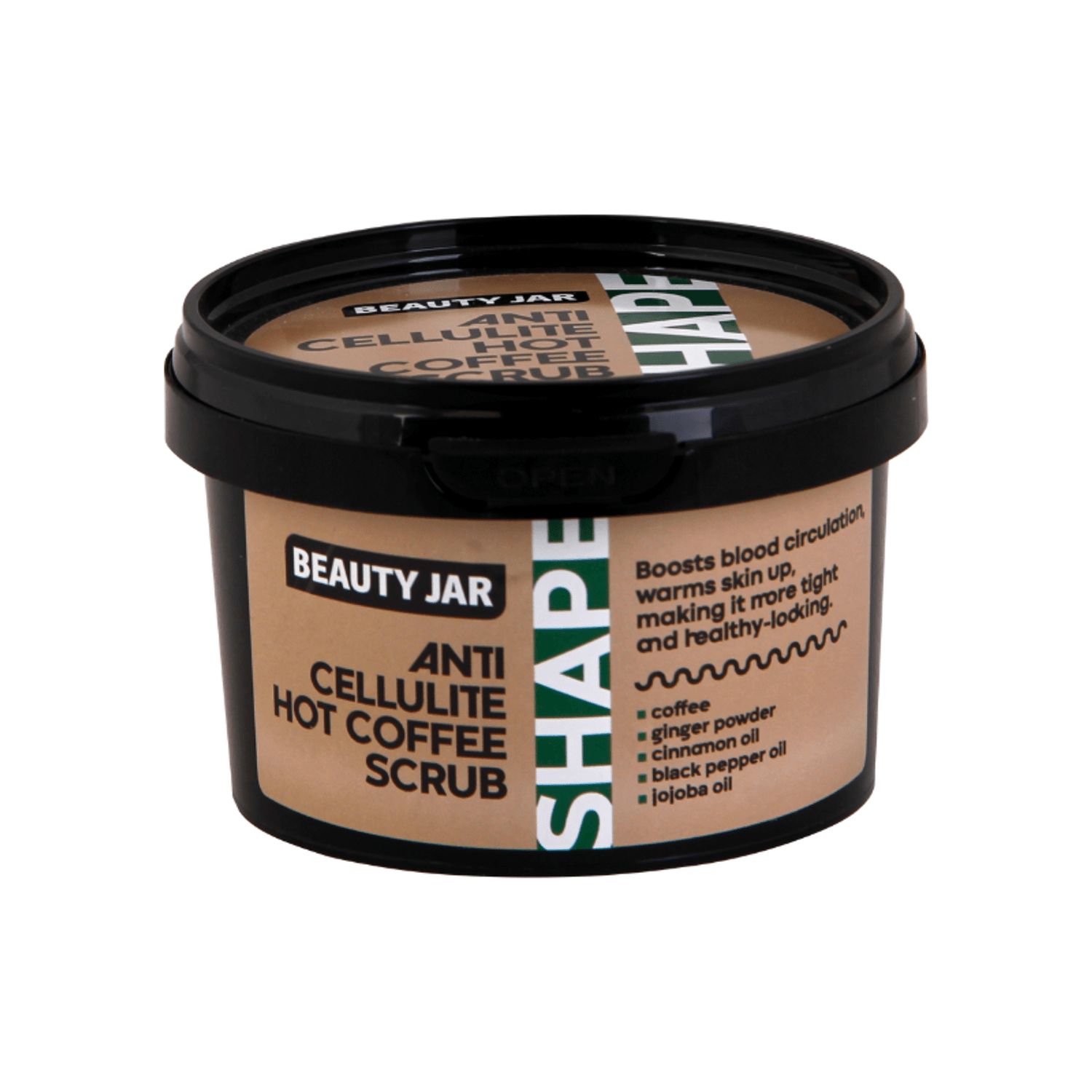 Scrub anticelulitic cu cafea, ulei de jojoba si scortisoara, Shape Line, Beauty Jar, 250 g fotografia produsului