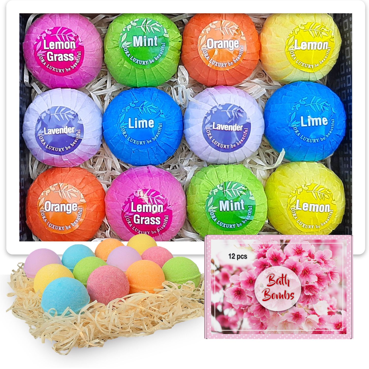 Set 12 bile efervescente de baie, Lora Luxury, 12 x 70 gr fotografia produsului