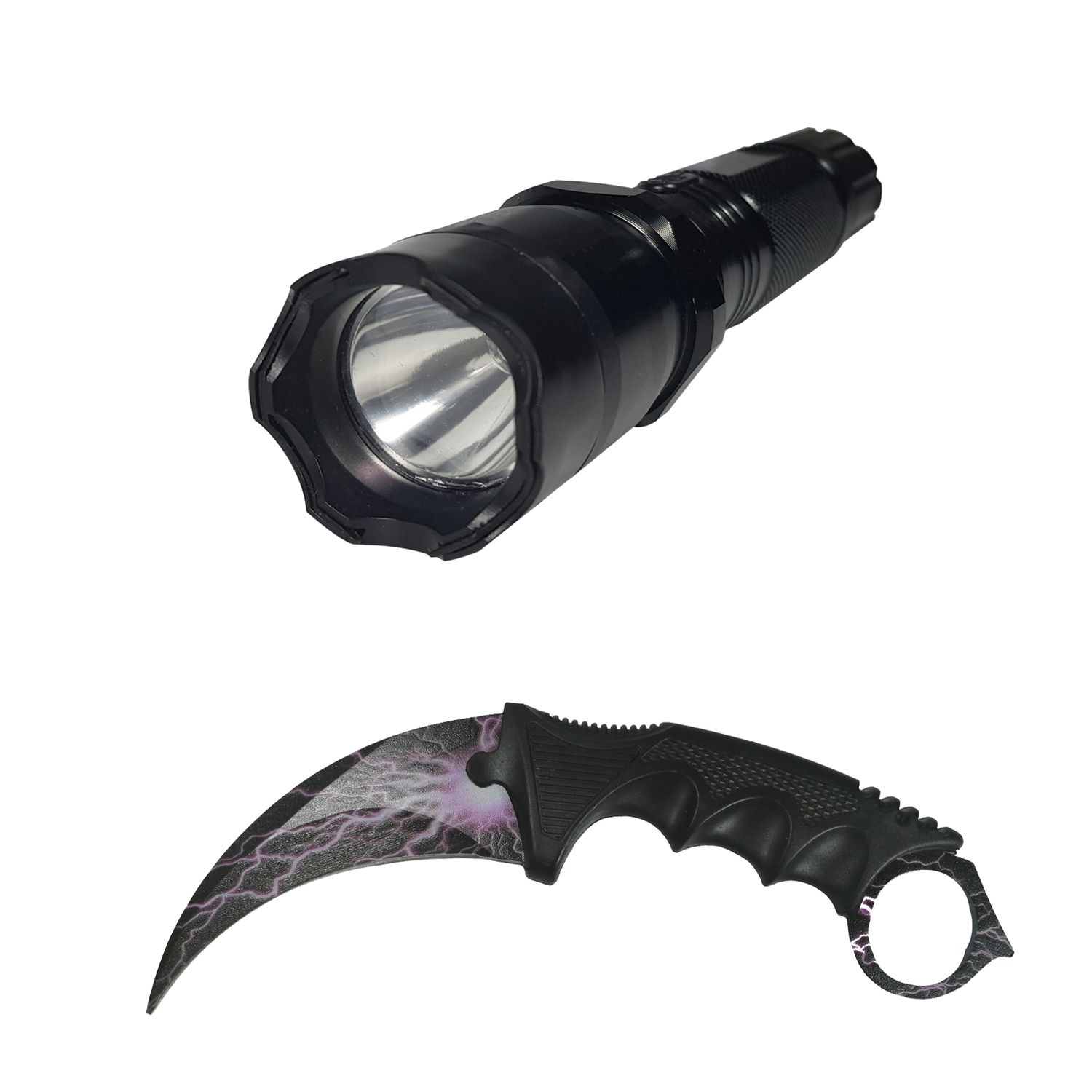 Lanterna cu electrosoc cu acumulator, LED, cutit karambit antrenament inclus fotografia produsului