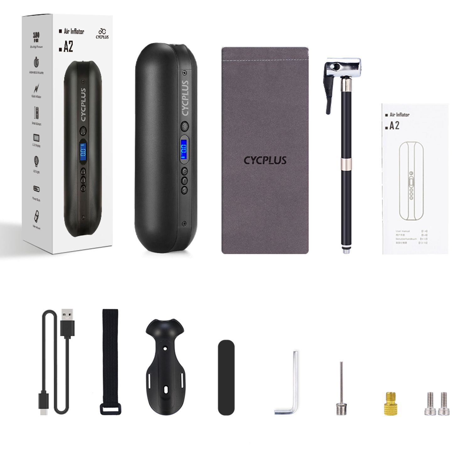 Mini Compresor Auto cu Acumulator, Digital, Portabil, USB si microUSB, Negru fotografia produsului View 2 L