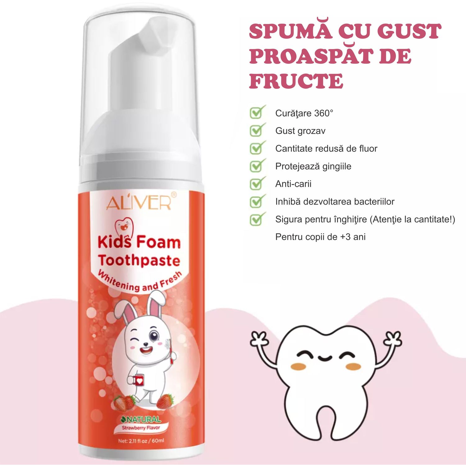 Spumă de curățare dentară pentru copii cu diferite arome - Capșuni fotografia produsului View 5 L