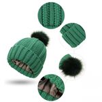 Fes de iarnă cu pompon și interior din satin pentru protecția părului - Verde Smarald fotografia produsului View 5 S