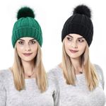 Fes de iarnă cu pompon și interior din satin pentru protecția părului - Verde Smarald fotografia produsului View 2 S