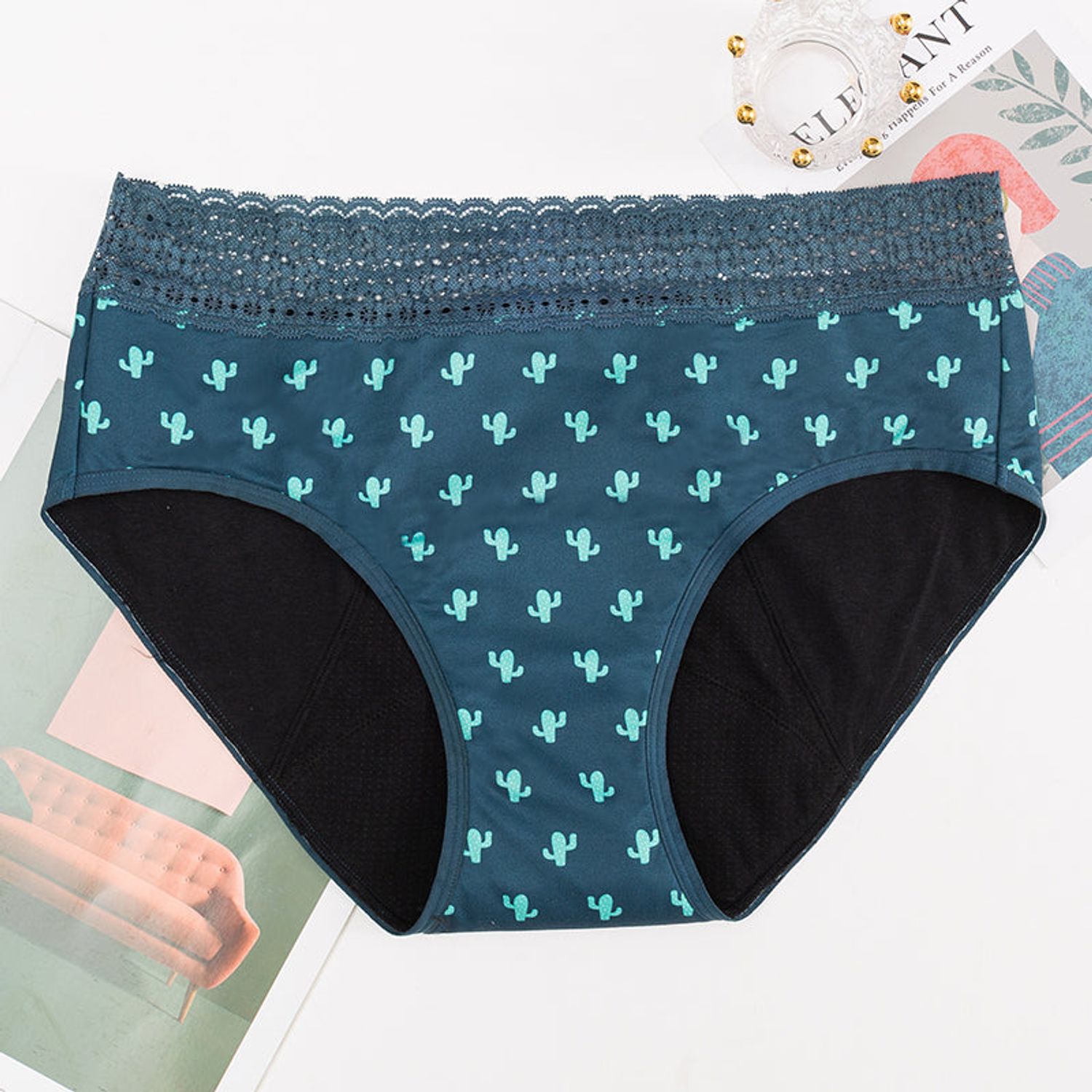Chiloți Menstruali Multicolori - Model Cactus - Verde - Model Cactus, S fotografia produsului View 7 L